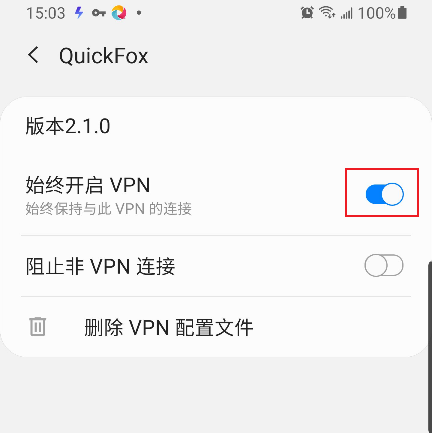 打开“始终开启VPN”开关